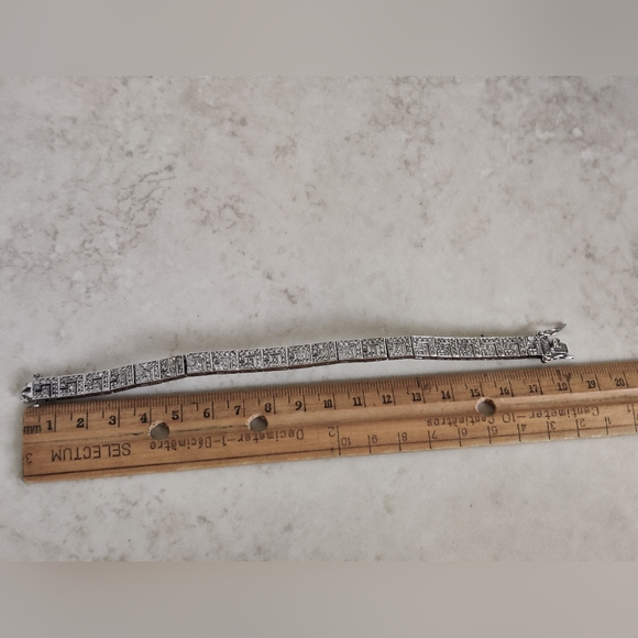 Sterling Silver and Clear Crystals Bracelet with Geometric Greek Key Design - Picture 14 of 16